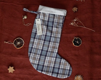 Personalized Gingham Christmas Stocking, Vintage Holiday Decor