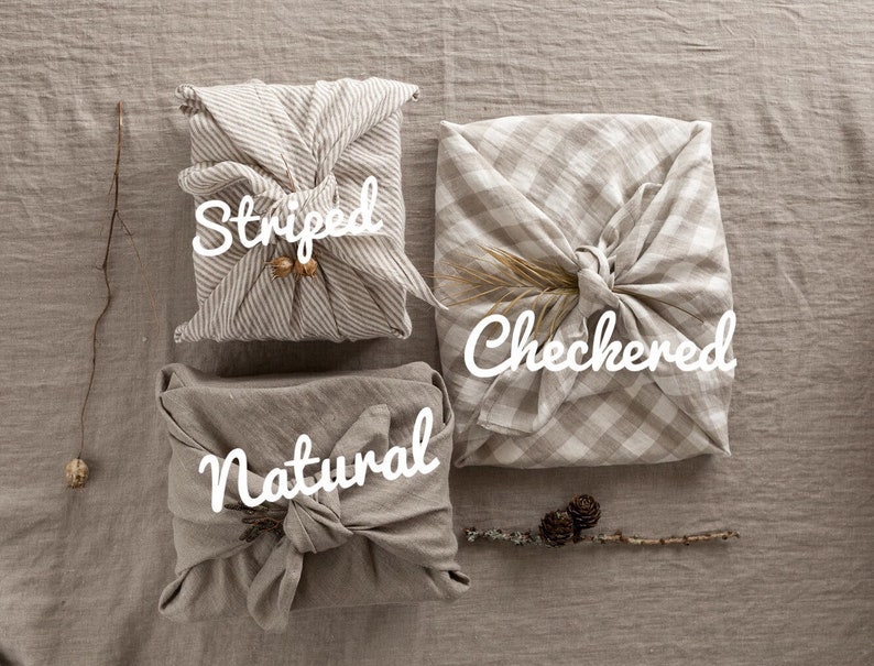 Reusable gift wrap, Linen furoshiki, linen gift wrap, Fabric gift wrap, furoshiki wrapping cloth image 9