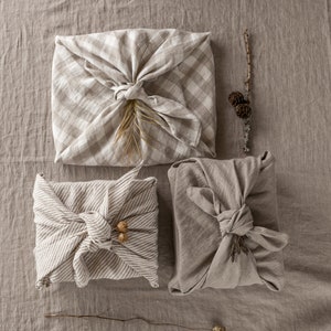 Reusable gift wrap, Linen furoshiki, linen gift wrap, Fabric gift wrap, furoshiki wrapping cloth image 2