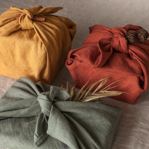 Reusable gift wrap, Linen furoshiki, linen gift wrap, Fabric gift wrap, furoshiki wrapping cloth image 3
