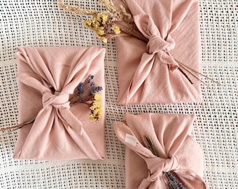 Blush Pink Linen Furoshiki, Reusable gift wrap, Linen furoshiki, linen gift wrap, Fabric gift wrap, Furoshiki wrapping cloth, Valentines day