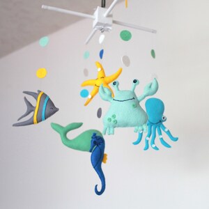 Sea mobile, baby mobile,nursery mobile decor, cot mobile, whale, sea star, octopus, crab, fish, sea horse, customize your colors image 2