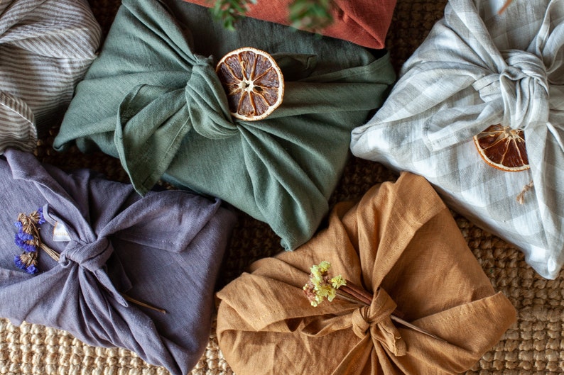 Reusable Gift Wrap, linen cloth wrap, furoshiki gift wrap, eco friendly gift wrap image 9