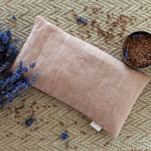 Almohada para ojos de lavanda como regalo de San Valentín: lino rosa empolvado, semillas de lino orgánicas y lavanda, yoga, relajación, meditación, máscara para ojos.