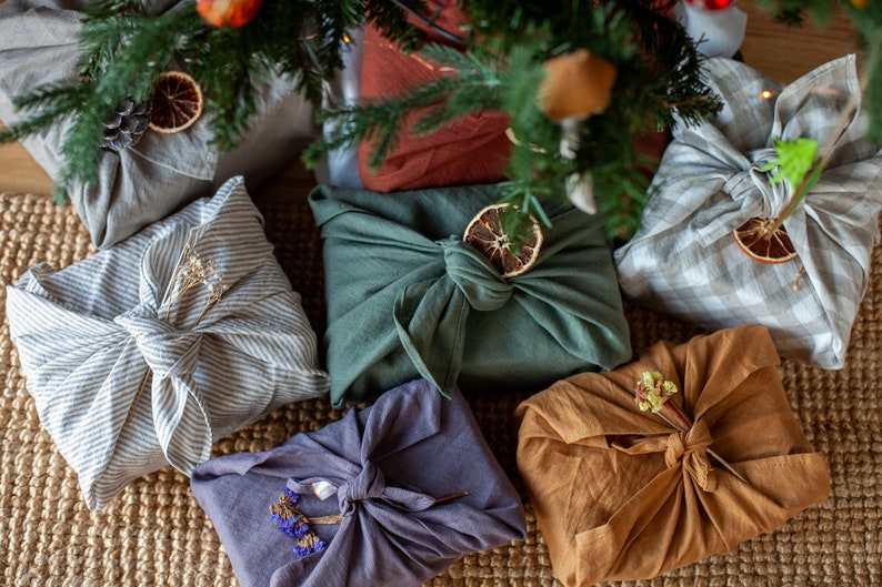 Reusable Gift Wrap, linen cloth wrap, furoshiki gift wrap, eco friendly gift wrap image 1