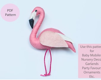 Felt Flamingo Ornament Sewing Pattern, DIY Baby Mobile (PDF Pattern)