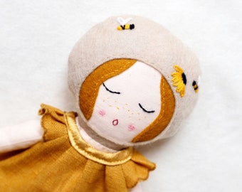 Handmade Fabric Doll Cloth Doll Rag doll art doll hand embroidered with removable dress