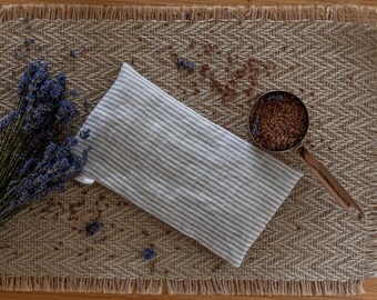 Stripy Linen Lavender Eye Pillow: Organic Flax Seed, Relaxation Mask