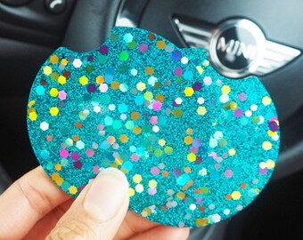 Rainbow Chunky Glitter Car Coasters, 6.5cm, Colourful Turquoise Cup Holder  Inserts, Rainbow Glitter Car Coaster, Turquoise Car Accessories, 
