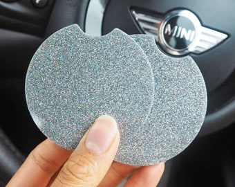 Silver Holographic Cup Holder Inserts, 6.5cm, Sparkly Silver Rainbow Car Coasters, Holographic Silver Car Coaster, Silver Rainbow Glitter,