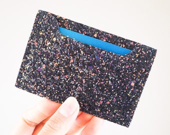Black Iridescent Glitter Card Case, Sparkly Black Iridescent Card Holder, Midnight Glow Black Glitter Wallet, Sparkly Card Case,