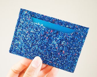 Royal Blue Glitter Card Case, Sparkly Royal Blue & Rose Gold Card Holder, Rose Gold and Royal Blue Glitter Wallet, Blue Card Case,