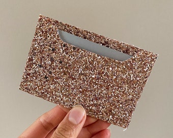 Rose Gold Glitter Card Case, Sparkly Rose Gold Card Holder, Rose Gold Glitter 1CC Case, Sparkly Card Case Rose Gold,