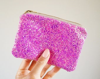 Pink Glitter Coin Purse, Sparkly Pink Mini Zipped Purse, Glitter Card Holder, Pink Glitter Purse, Sparkly Coin Purse, Pink Coin Pouch,