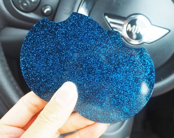 Blue Glitter Car Coasters, 7.3cm, Cobalt Blue Cup Holder Inserts, Cobalt Car Accessories, Sparkly Cobalt Car Coaster Set,