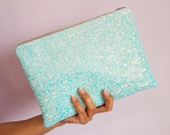 Pastel Blue Glitter Clutch Bag, Sparkly Blue Evening Bag, Sparkly Pastel Blue Clutch, Light Blue Wedding Bag, Glitter Bag in Pastel Blue,