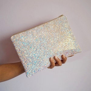 Pink Iridescent Glitter Clutch Bag, Sparkly Rainbow Glitter Bag, Pastel Spring Wedding Clutch, Pink Iridescent Bag,