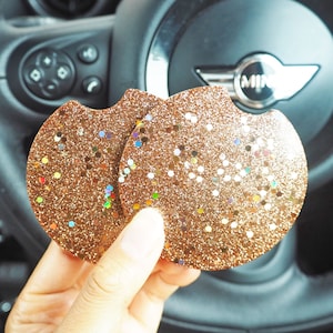 INDIVIDUAL, Rose Gold Glitter Cup Holder Insert, Sparkly Rose Gold Cup Holder Coaster, 7.3cm, New Car Gifts, Glitter Car Accessories,
