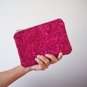 Fuchsia Glitter Makeup Bag, Sparkly Fuchsia Bag, Pink Glitter Cosmetic Bag, Sparkly Pink Makeup Bag, Fuchsia Pink Glitter Makeup Pouch