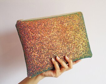 bronze glitter clutch bag