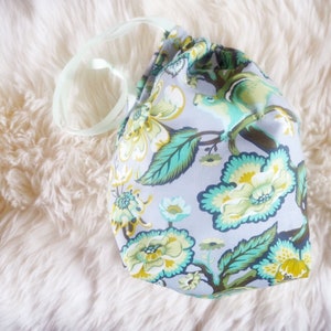 Cotton Laundry Bag, Grey Floral Drawstring Pouch, Cotton Wash Bag, Drawstring Laundry Bag, Cotton Shoe Bag, Pyjama Bag,