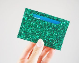 Emerald Glitter Card Holder, Sparkly Green Card Holder, Emerald Green Glitter Wallet, Green Business Card Holder, Oyster Card Holder