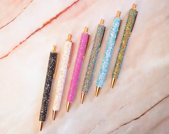 Glitter Ballpoint Pen, Glitter Stationery, Sparkly Ballpoint Pen, Black Iridescent Glitter Pen, Rose Gold Pen, Rainbow Glitter Pen