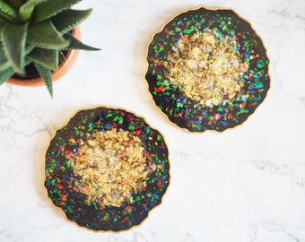 Black Geode Resin Coasters, Geode Coaster Set, Black Resin Coasters, Gifts For Home, Geode Placemats, Black Geode Coasters,