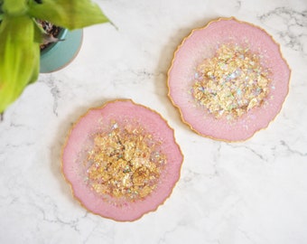 Light Pink Geode Resin Coasters, Geode Coaster Set, Light Pink Resin Coasters, Gifts For Home, Geode Placemats, Pink Resin Coasters