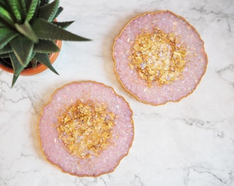 Blush Pink Geode Resin Coasters, Geode Coaster Set, Pink Resin Coaster Set, Gifts For Home, Blush Pink Geode Placemat, Blush Pink Coaster,