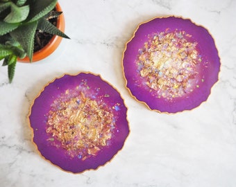 Purple Geode Resin Coasters, Purple Geode Coaster Set, Vibrant Purple Resin Coasters, Gifts For Home, Geode Placemats, Purple Resin Coaster