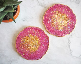 Fuchsia Geode Resin Coasters, Fuchsia Resin Coasters, Gifts For Home, Fuchsia Geode Placemats, Fuchsia Resin Coaster Set, Pink Home Decor,