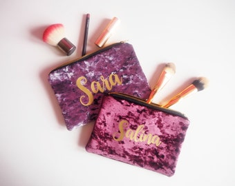 Borsa per il trucco personalizzata, Borsa per il trucco in velluto personalizzata, Custodia in velluto personalizzata, Borsa in velluto color malva, Borsa da toilette personalizzata, Regali personalizzati,