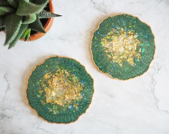 Emerald Green Geode Resin Coasters, Emerald Geode Coaster Set, Emerald Green Resin Coasters, Geode Placemats, Emerald Green Coasters