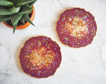 Burgundy Geode Resin Coasters, Burgundy Geode Coaster Set, Burgundy Resin Coasters, Gifts For Home, Geode Placemats, Burgundy Coasters