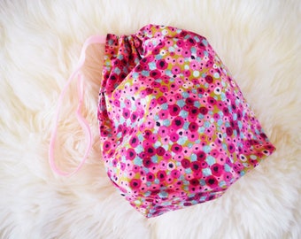 Drawstring Wäsche Wäsche tasche, Drawstring Overnight Pyjama Bag, Cotton Laundry Bag, pink floral cotton pouch, Cotton Shoe Bag,