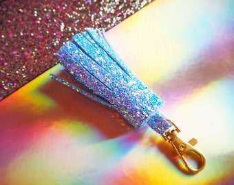 Sea Blue Glitter Tassel Keychain, Sparkly Sea Blue Tassel Keyring, Sea Blue Glitter Keychain, Sparkly Blue Tassel Bag Charm,