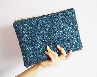 navy blue sparkly clutch bag
