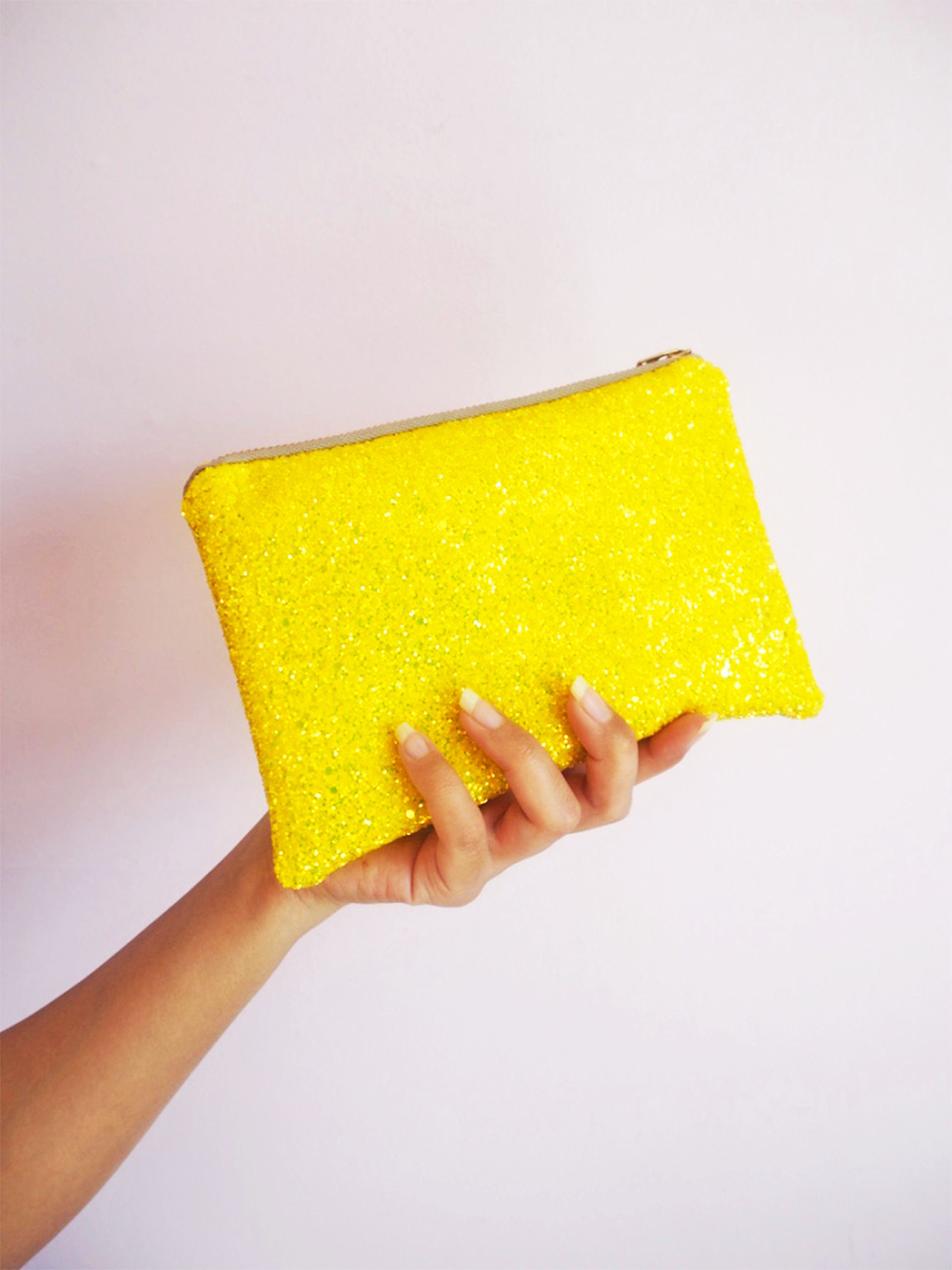 Yellow Glitter Makeup Bag Sparkly Yellow Cosmetic Bag Etsy