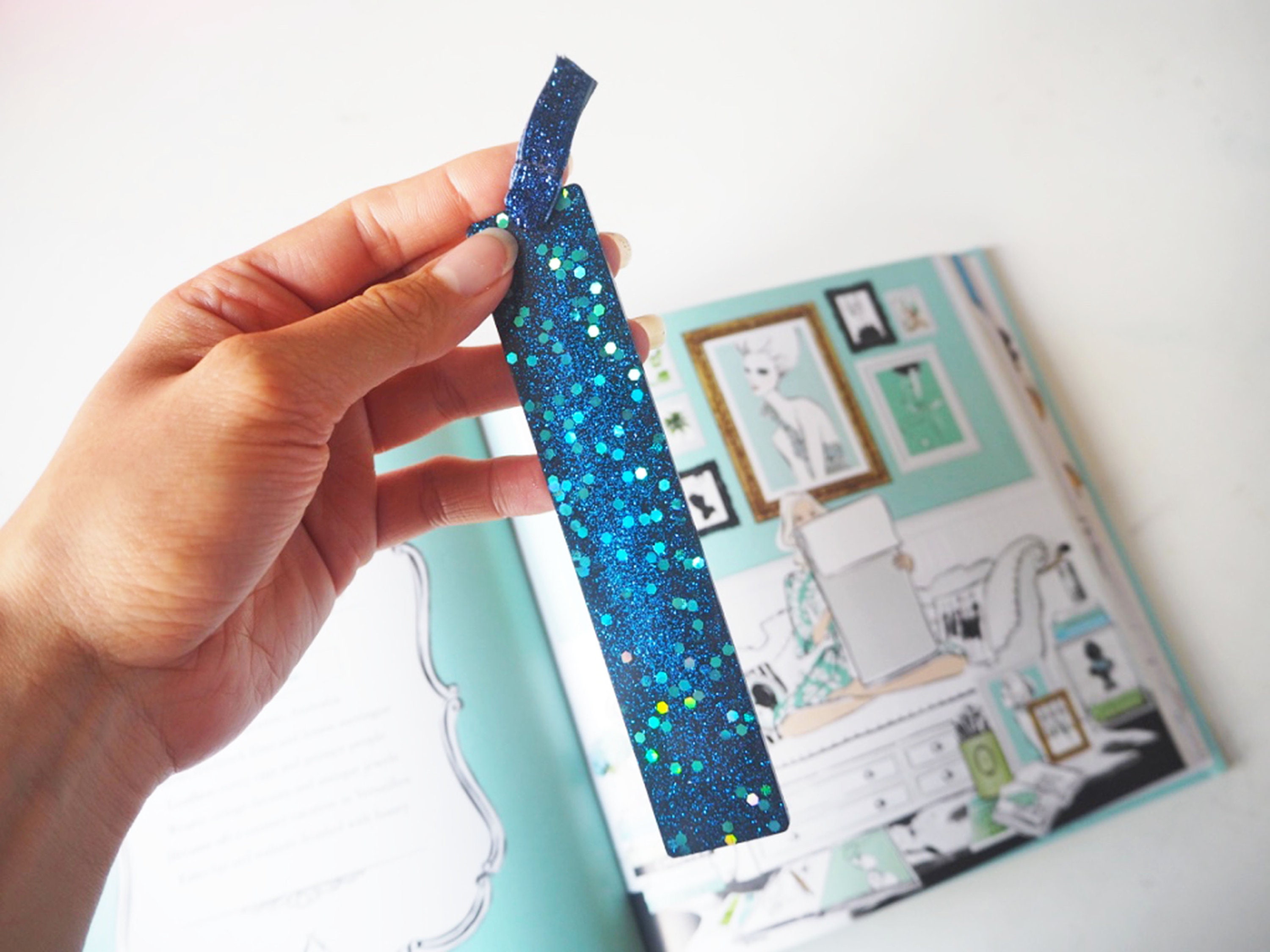 Blue Glitter Bookmark Sparkly Blue Bookmark Gifts For Book Etsy