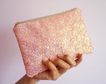 Bubblegum Pink Glitter Makeup Bag, Sparkly Pastel Pink Bag, Pink Glitter Cosmetic Bag, Bubblegum Pink Glitter Makeup Pouch,