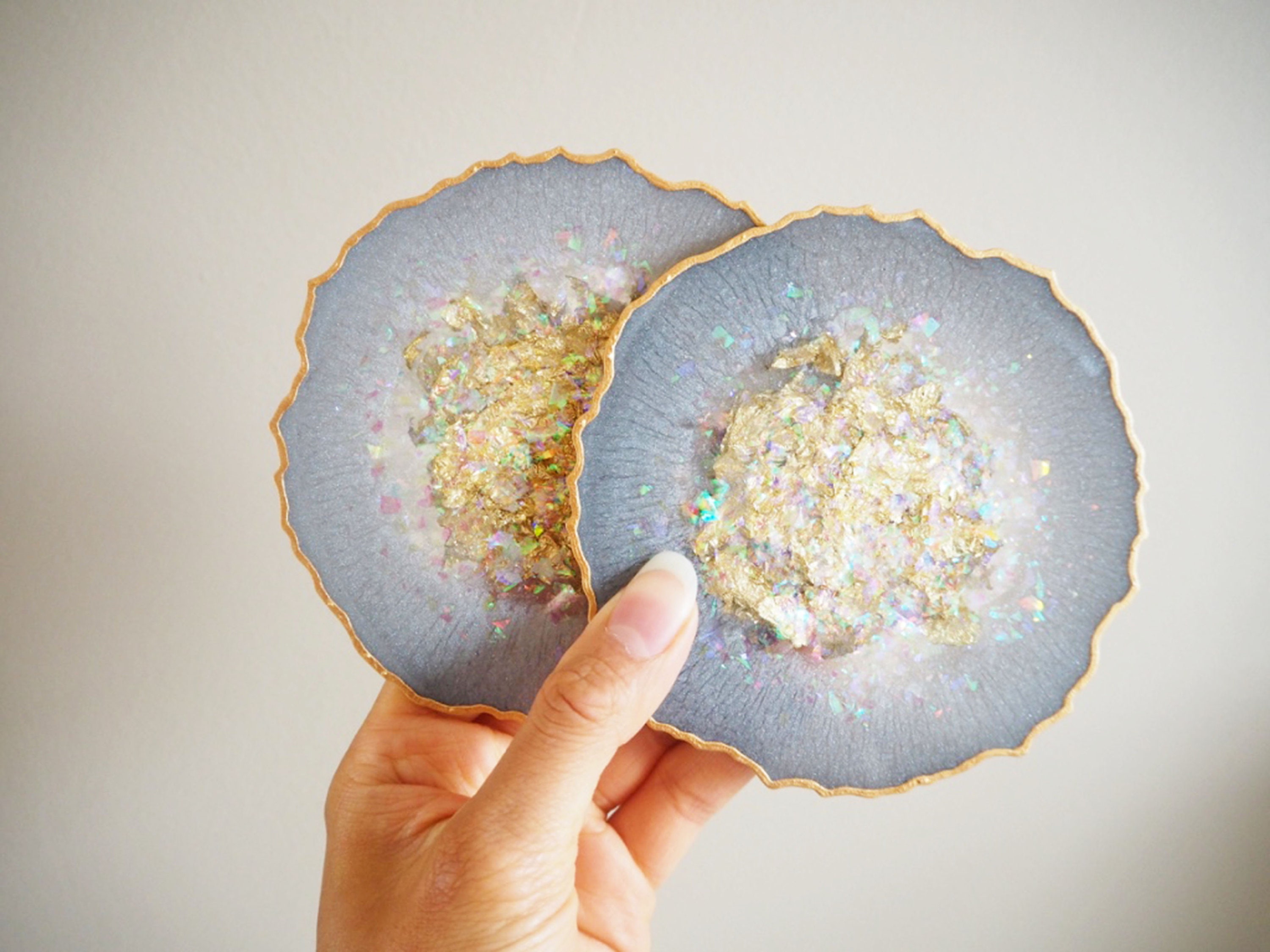 Grau irisierende Geode Resin Untersetzer funkelnd graue Geode | Etsy