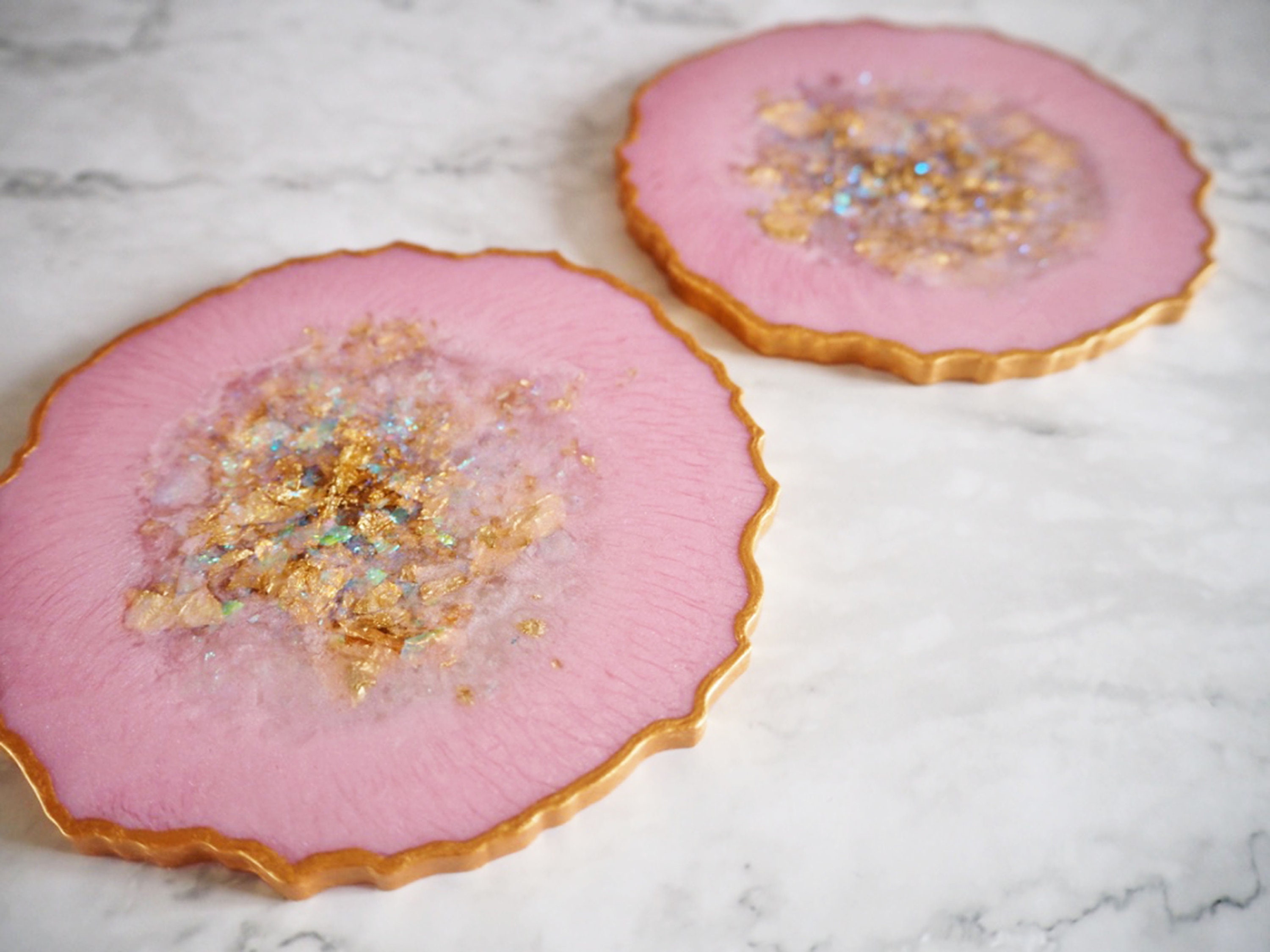 Blush Pink Geode Resin Coasters Geode Coaster Set Pink Resin Etsy UK