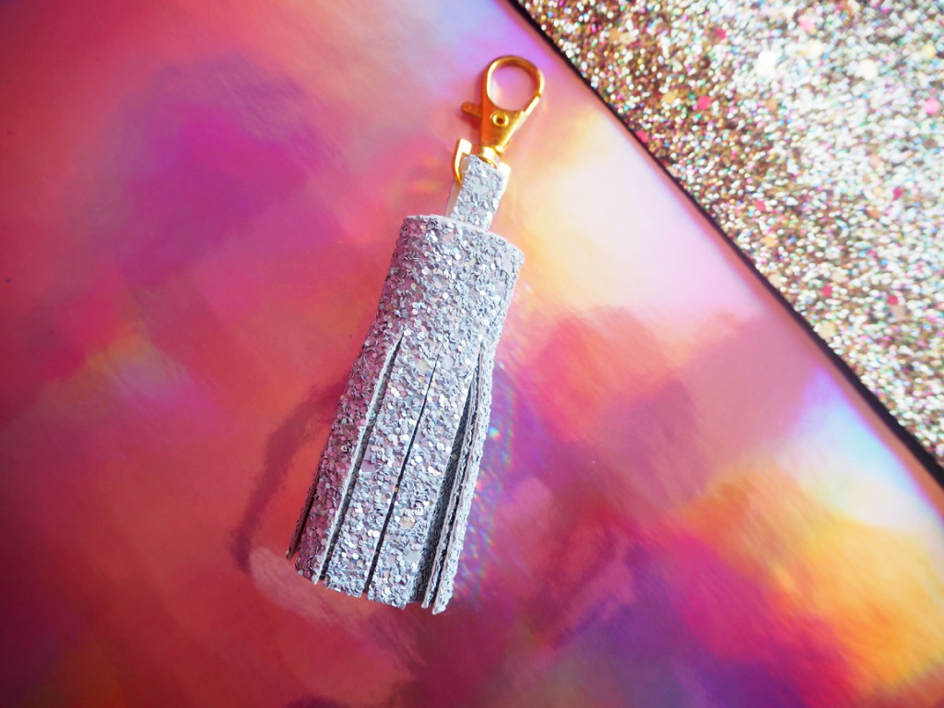 Grey Glitter Tassel Keychain Sparkly Grey Tassel Keyring Etsy