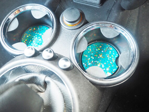 Turquoise Glitter Cup Holders, Sparkly Turquoise Car Coasters, 7.3cm,  Turquoise Glitter Coasters, Blue Car Accessories, New Car Gift, 