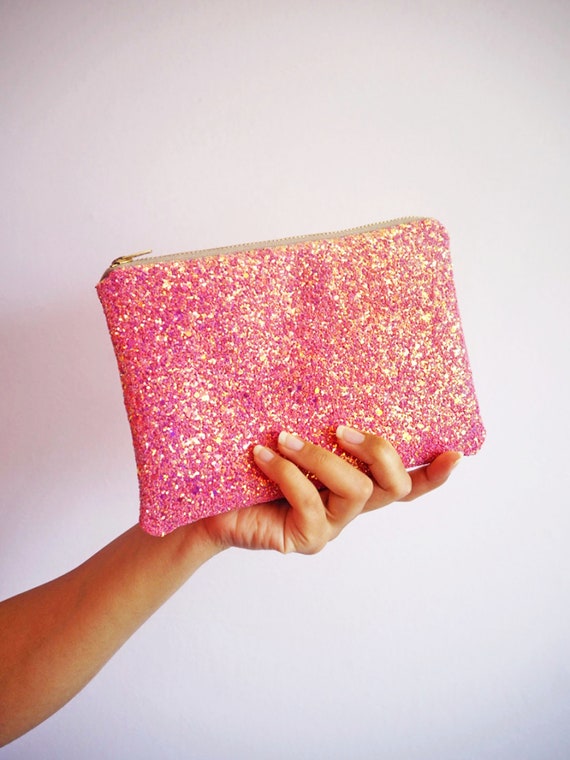 Pink Glitter Makeup Bag Pink Glitter Cosmetic Bag Sparkly Etsy