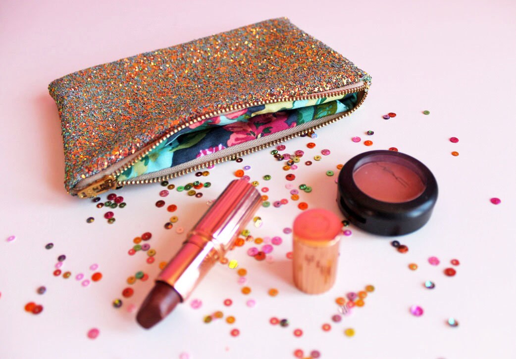 Rust Gold Glitter Makeup Bag Rust Gold Sparkly Bag Glitter Etsy