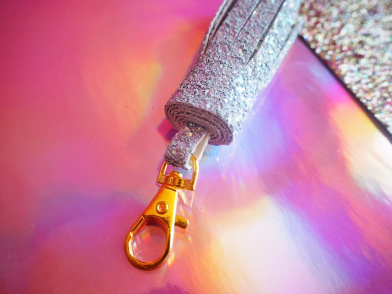 Grey Glitter Tassel Keychain Sparkly Grey Tassel Keyring Etsy