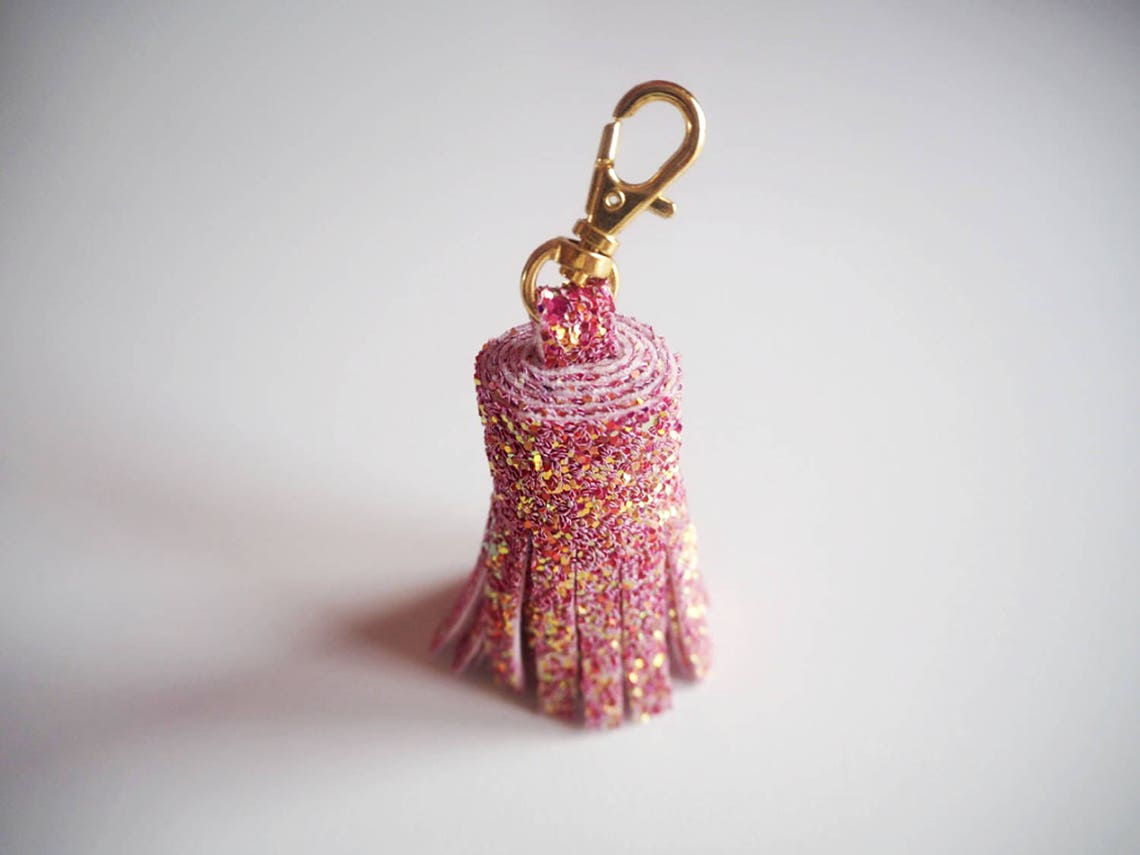 Pink & Rose Gold Glitter Tassel Keychain Pink Glitter Etsy