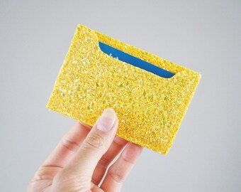 Yellow Glitter Card Holder, Sparkly Yellow Card Holder, Yellow Glitter Wallet, Business Card Holder, Sparkly Oyster Card Holder